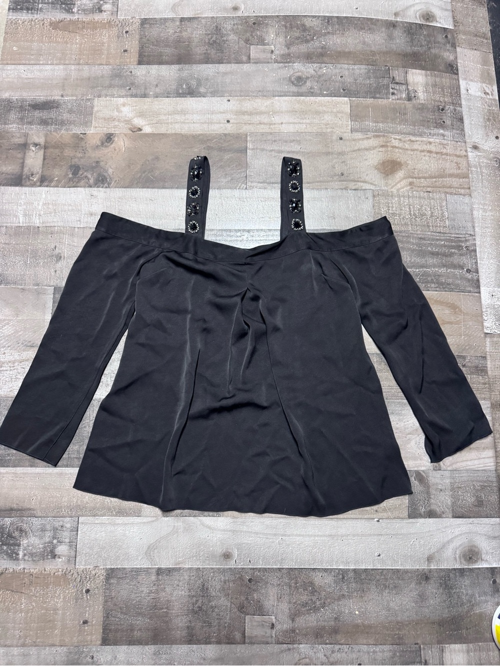 NWT Elizabeth and James Yera Embellished Cold Shoulder Top Black L $365
